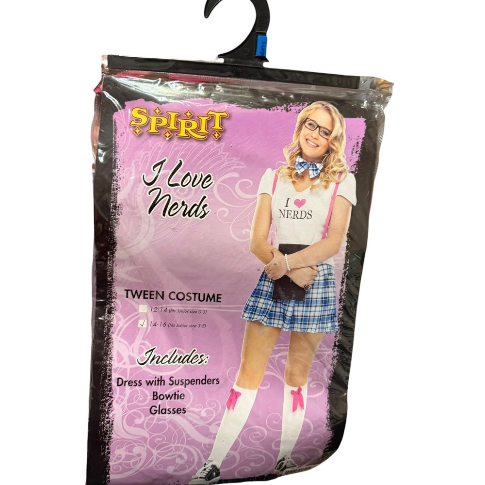 Tween I Love Nerds School Girl Halloween Costume with pair New white stockings